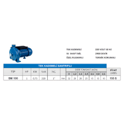 Nortek SM 100 Yüksek Basınçlı Santrifüj Pompa – 1 HP 220V / 1” Giriş – 1” Çıkış - Detay Görsel
