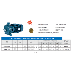 SKP 550 Çift Kademeli Santrifüj Pompa – 5.5 HP 380V / 1½” Giriş – 1¼” Çıkış - Detay Görsel
