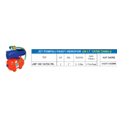 JSP 100 YATIK PKT Jet Pompalı Paket Hidrofor – 1 HP / 24 LT Yatay Tanklı - Detay Görsel