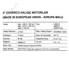 4'' Coverco Dalgıç Motorları-İtalyan | 0.75 - 10 HP Arası - Detay Görsel